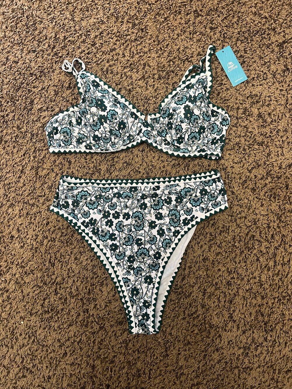 Cupshe Floral Bikini Set XL NWT Green White